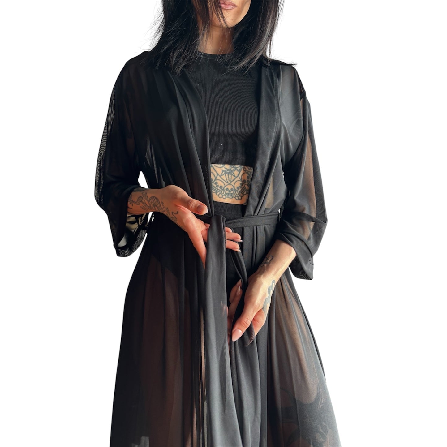 Kimono largo transparente con estampado animal para competiciones