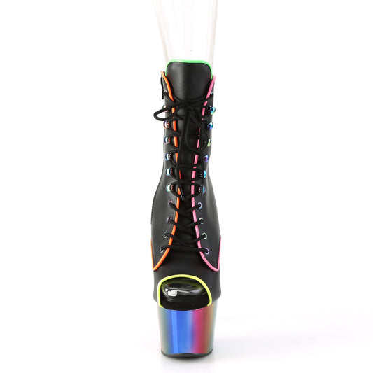 Black Faux Leather/Rainbow Chrome