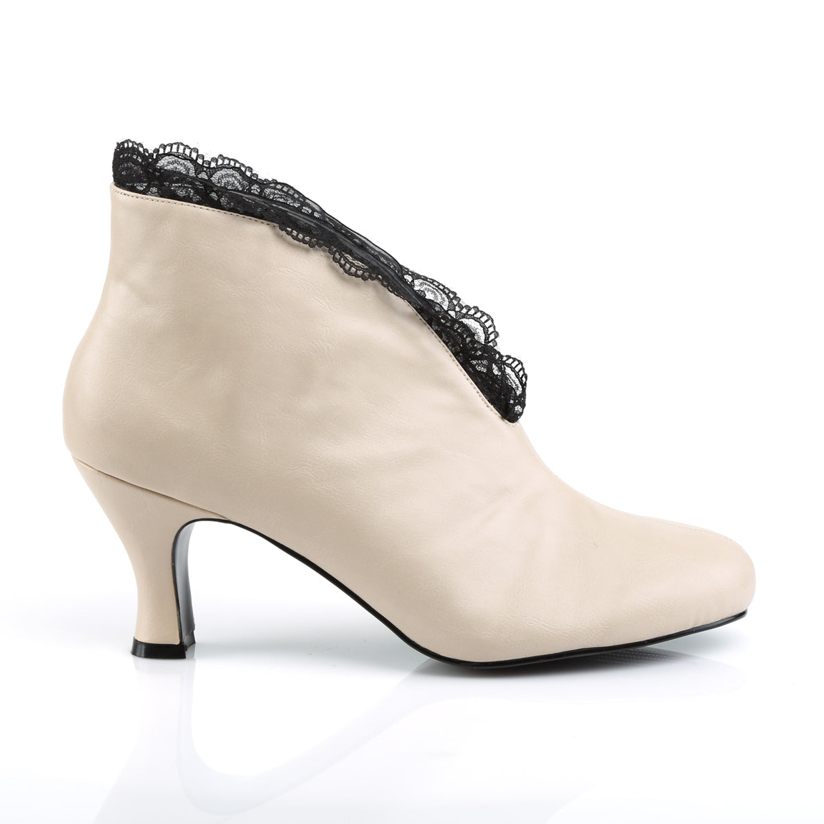 Cream Faux Leather-Black Lace