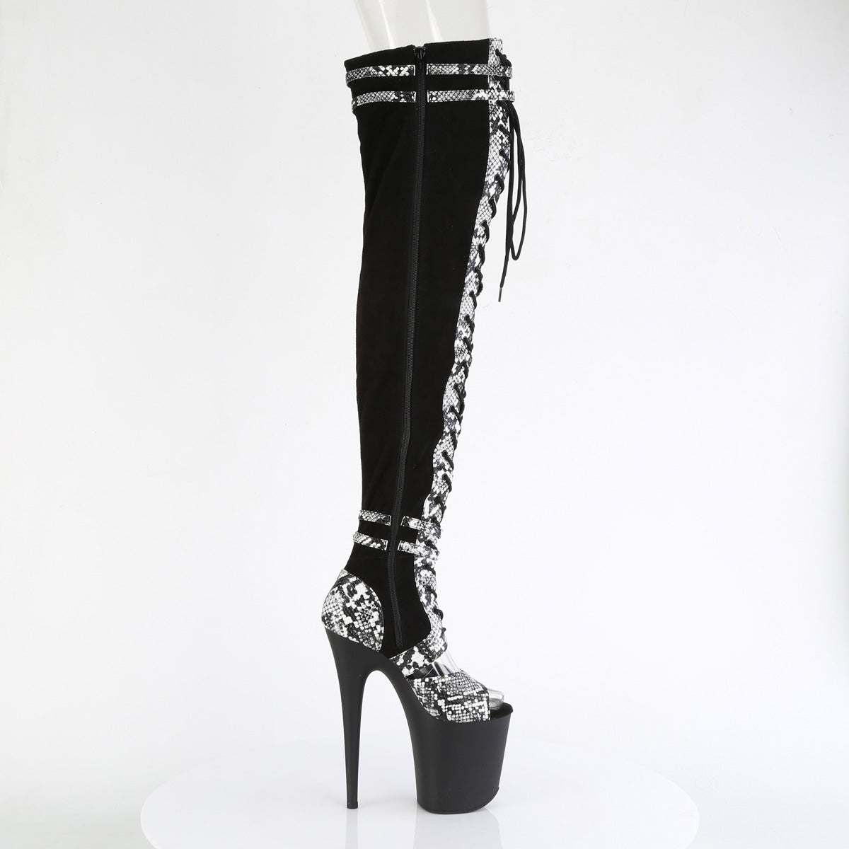 Black Faux Suede-Snake Print Faux Le./Black Matte