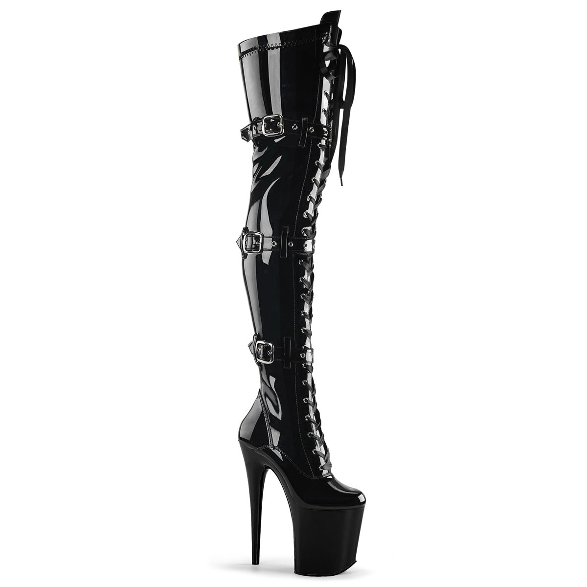 Stivali Over Knee Tacco Altissimo Nero, Vernice, DOMINA, Taglia 45