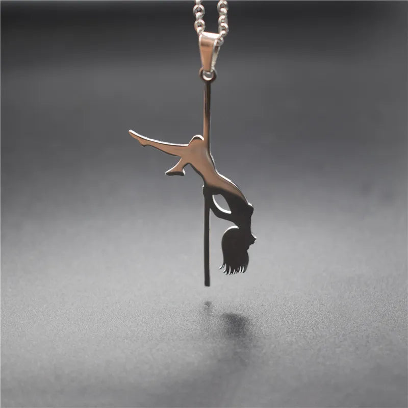 Pole Dance Necklace - Stainless Steel with Silver Pole Dance Pendant