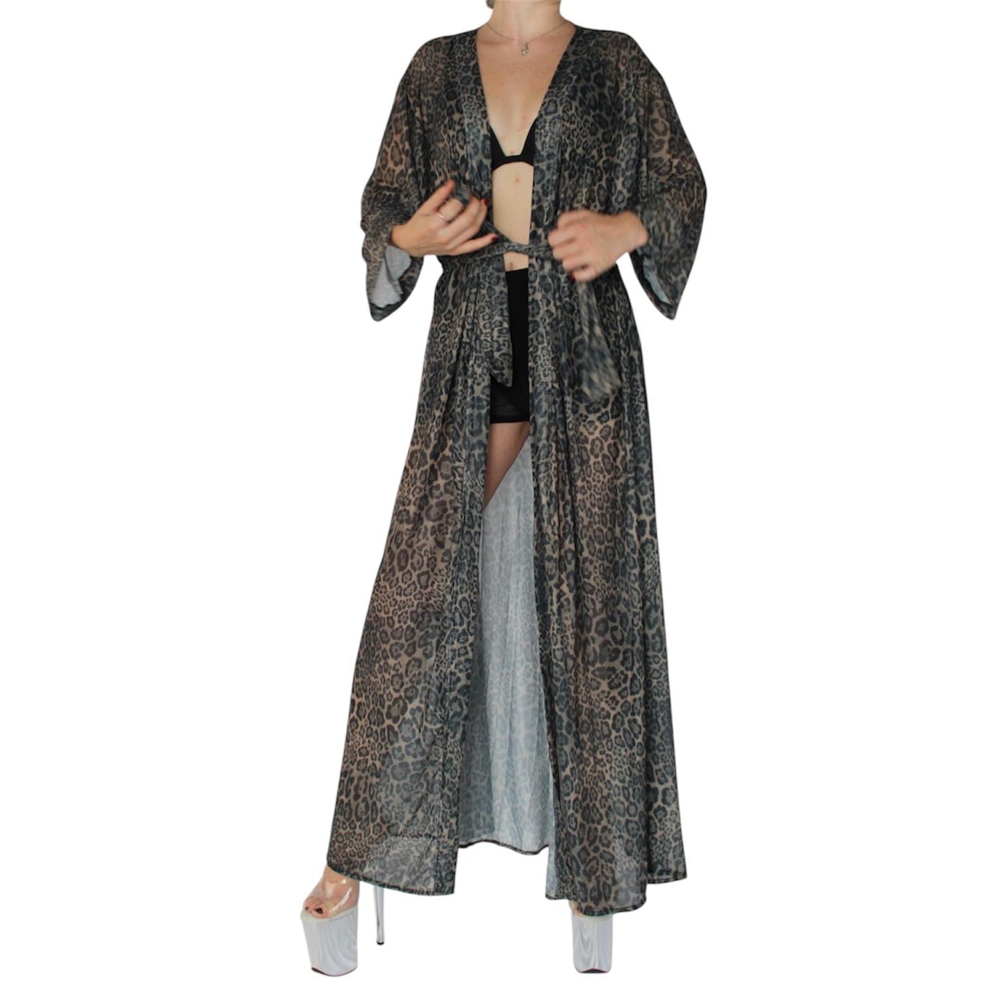 Kimono largo transparente con estampado animal para competiciones