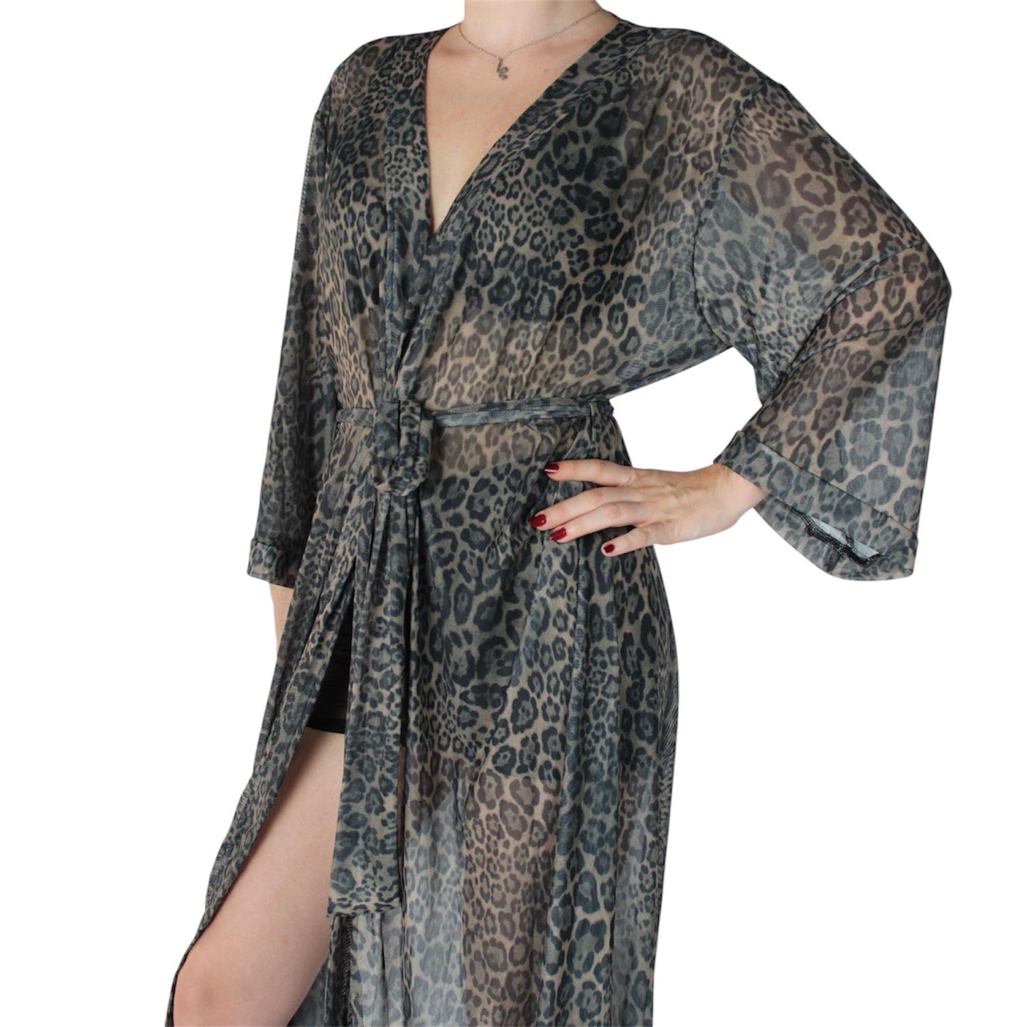 Kimono largo transparente con estampado animal para competiciones