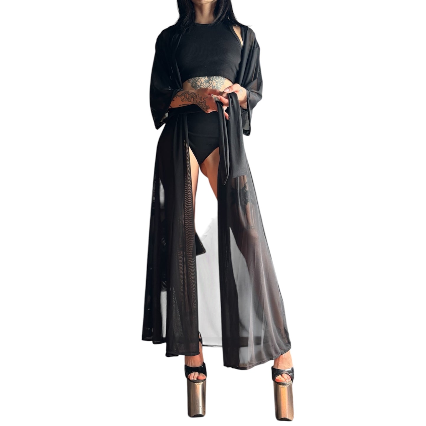 Kimono largo transparente con estampado animal para competiciones