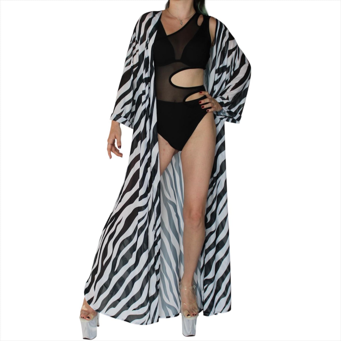 Kimono largo transparente con estampado animal para competiciones