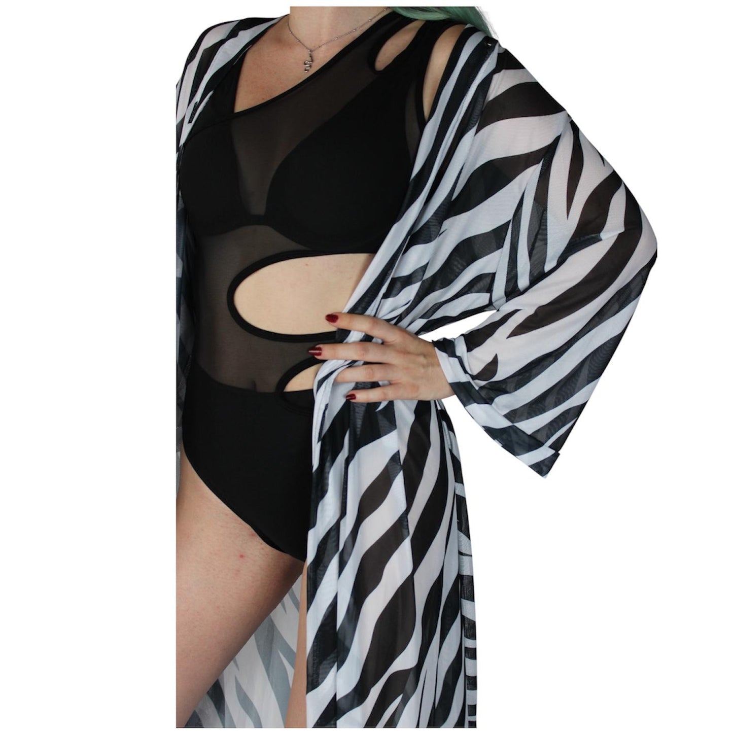 Kimono largo transparente con estampado animal para competiciones