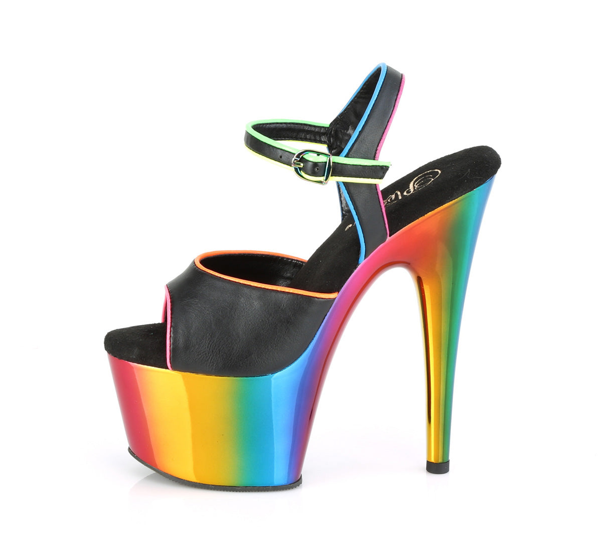 Black Faux Leather/Rainbow Chrome