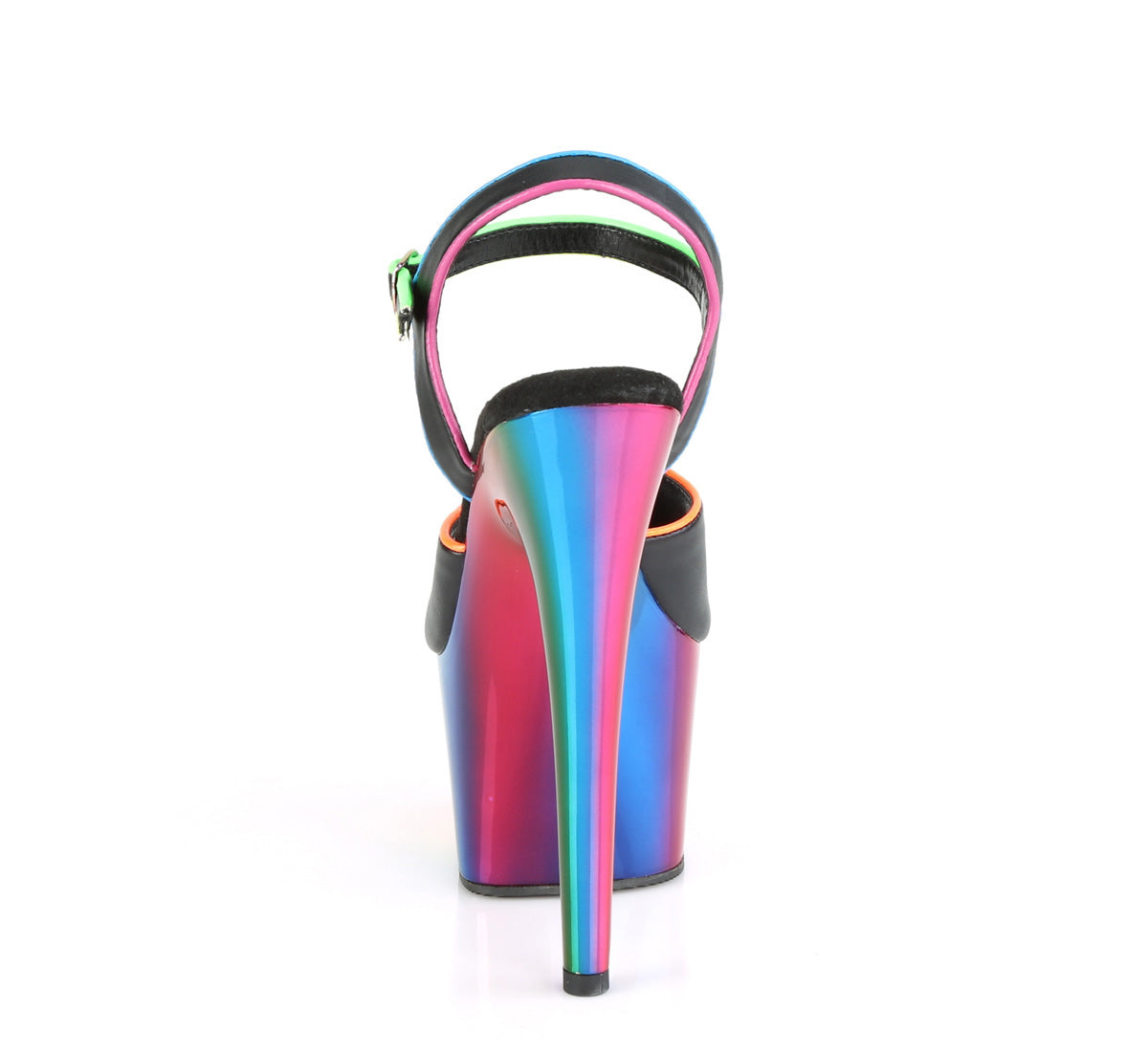 Black Faux Leather/Rainbow Chrome