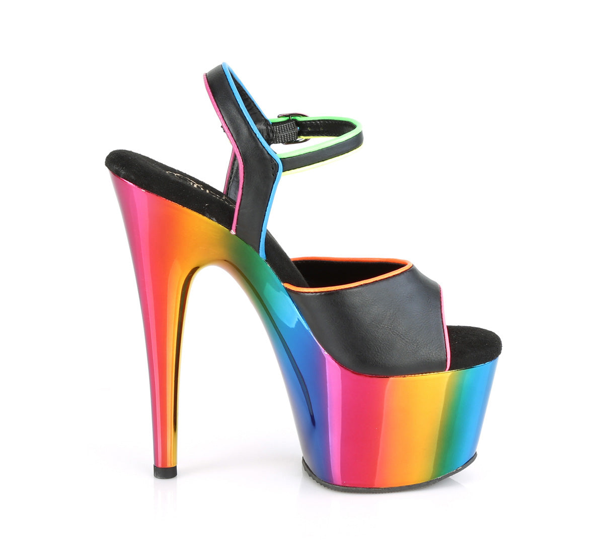 Black Faux Leather/Rainbow Chrome