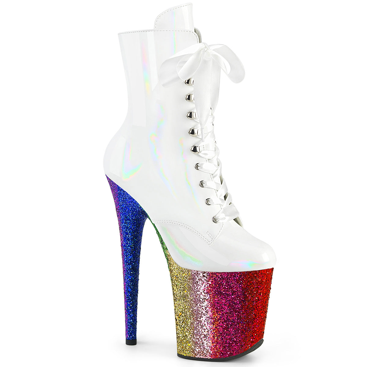 White Holo Pat/Rainbow Glitter