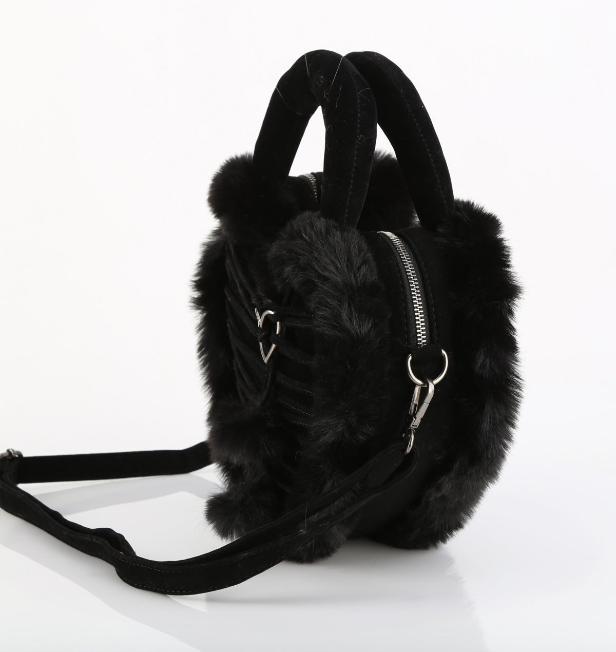 BLK FAUX SUEDE-FAUX FUR