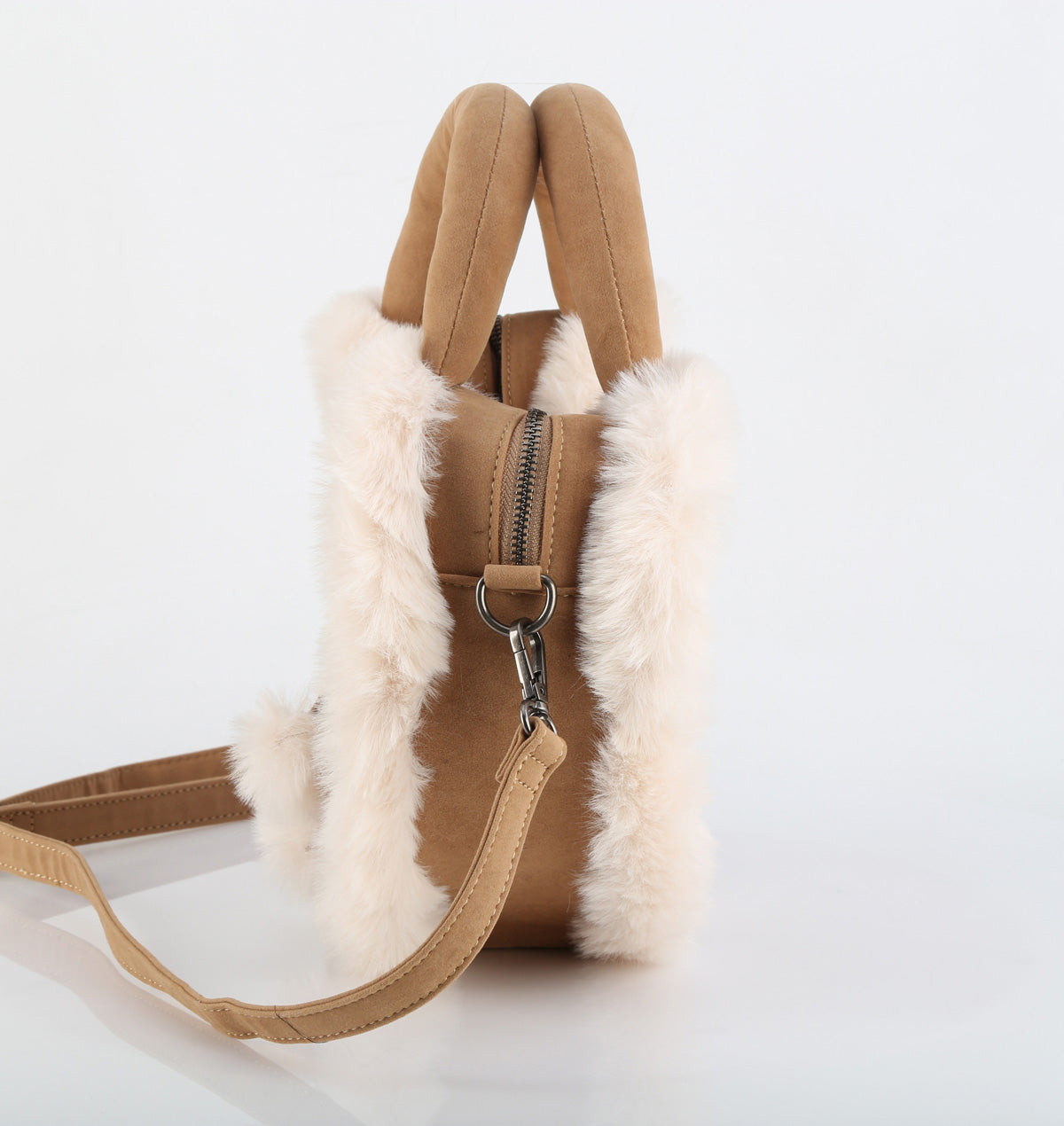 CAMEL FAUX SUEDE-FAUX FUR