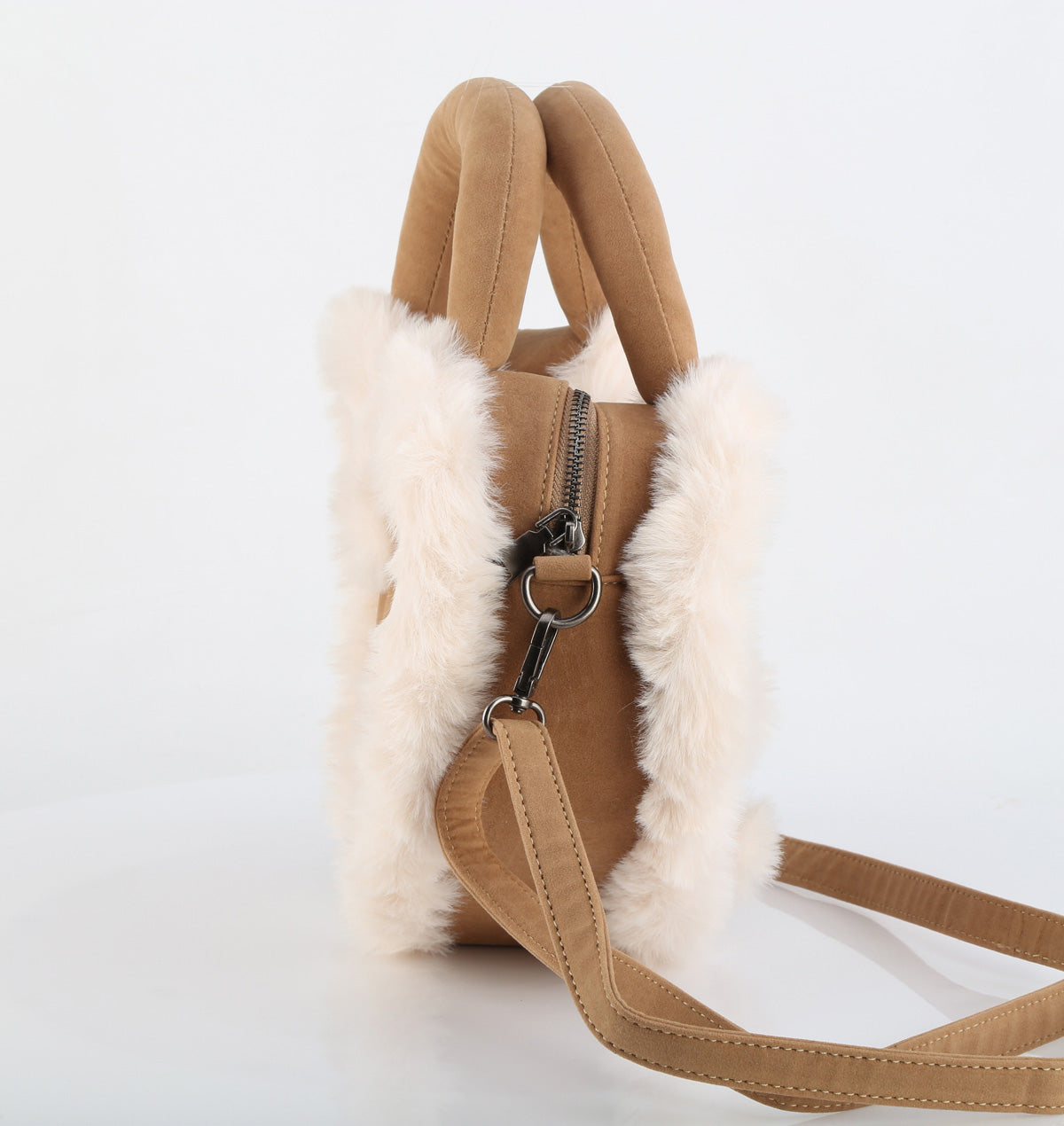 CAMEL FAUX SUEDE-FAUX FUR